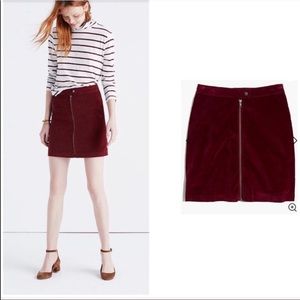 NWT Madewell Front Zip Velour Skirt
